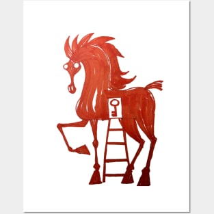 big red horse with a ladder and a key in itn ito hits Posters and Art